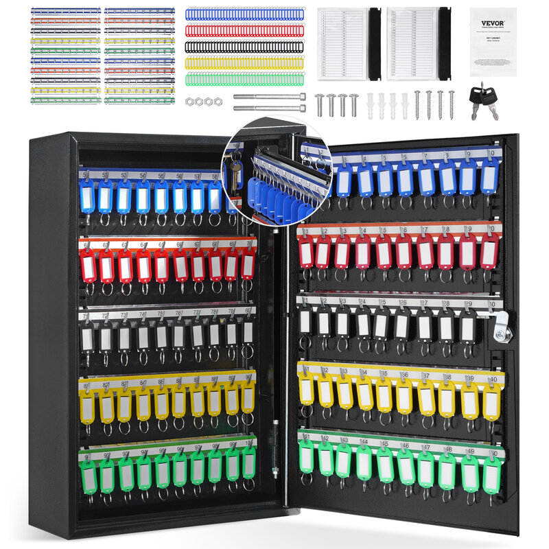 VEVOR 48/100/200-Key Cabinet Key Lock Box W/ Adjustable Racks Security Key Storage Box Key Organizer for School Office Hotle