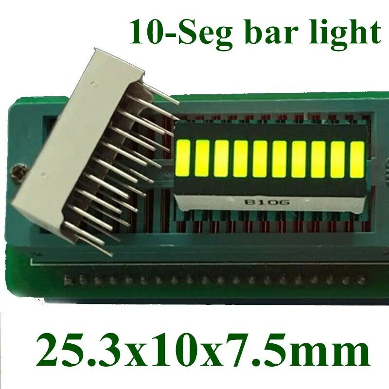 Segmento Digital Green10 LED barra de luz, tubo plano, luz vermelha dez célula superfície plana tubo, 25x10mm, 20pcs