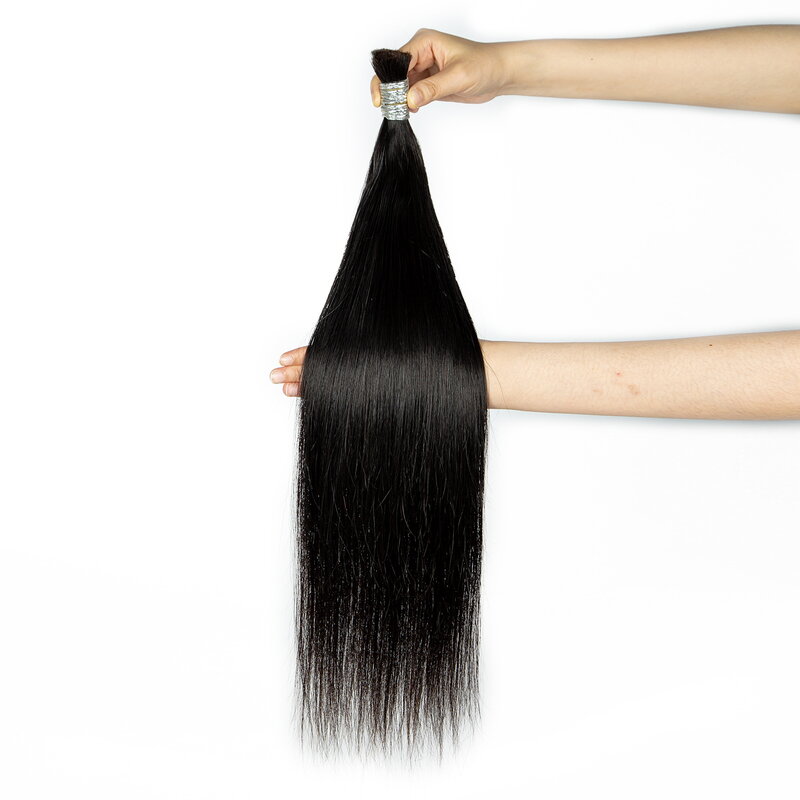 Extensions de Cheveux Humains Vierges pour Femme, Tressage Brésilien Droit en Vrac, Sans Trame, 28 Pouces, 1 Bundle 50g