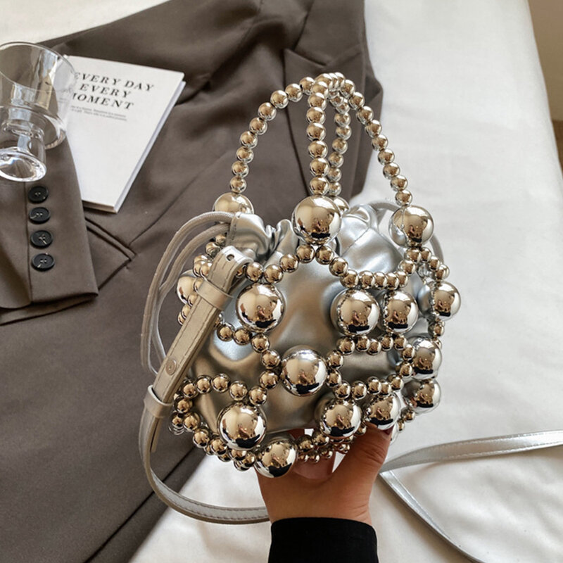 Luxus Perlen Handtaschen hohle gewebte Perlen Taschen für Frauen Mode Kordel zug Umhängetasche Dame Abend tasche Party Hochzeit Clutch