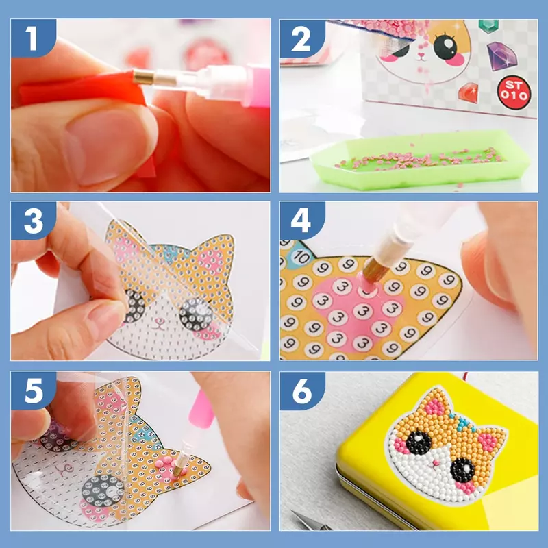 6 pçs crianças diy padrão de pintura diamante quebra-cabeça artesanal adesivos para crianças brinquedo manual copo telefone caixa lápis decora presente da menina