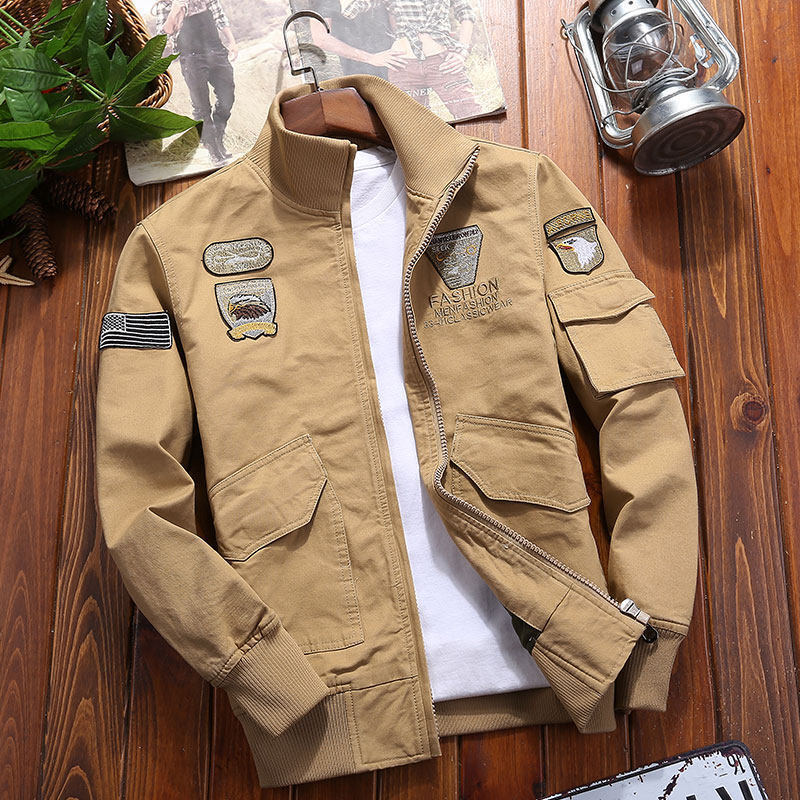 2024 giacca con colletto alla coreana uomo autunno primavera Bomber cappotto in cotone Plus Size ricamo aereo giacche Cargo uomo Jaqueta Masculina