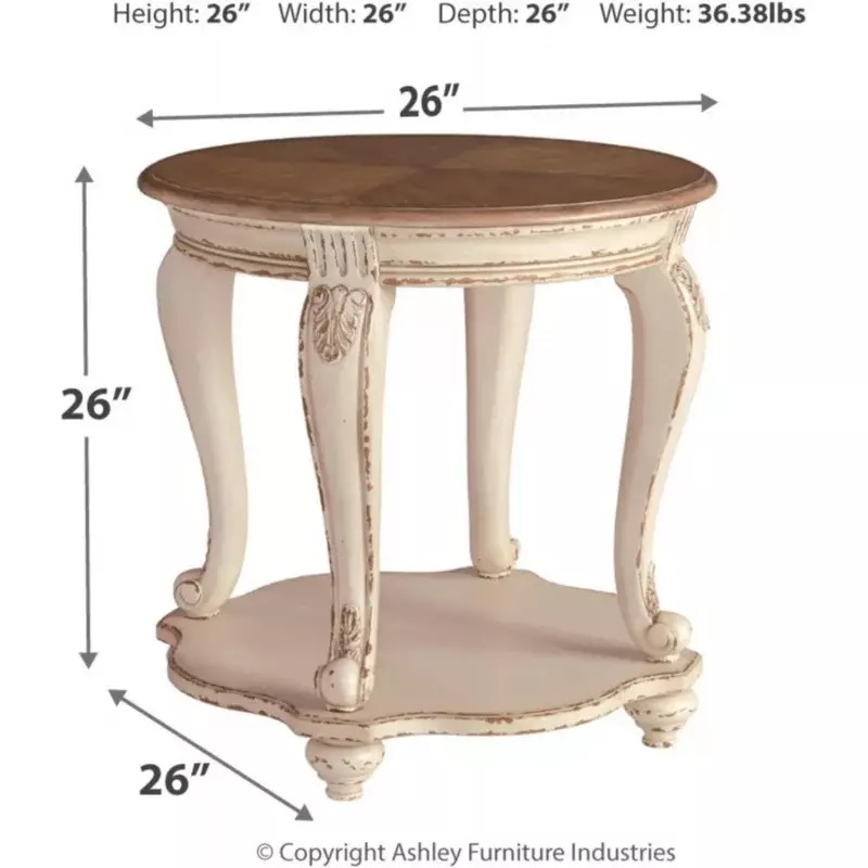 Design firmato di Ashley Realyn French Country tavolino rotondo bicolore, bianco scheggiato