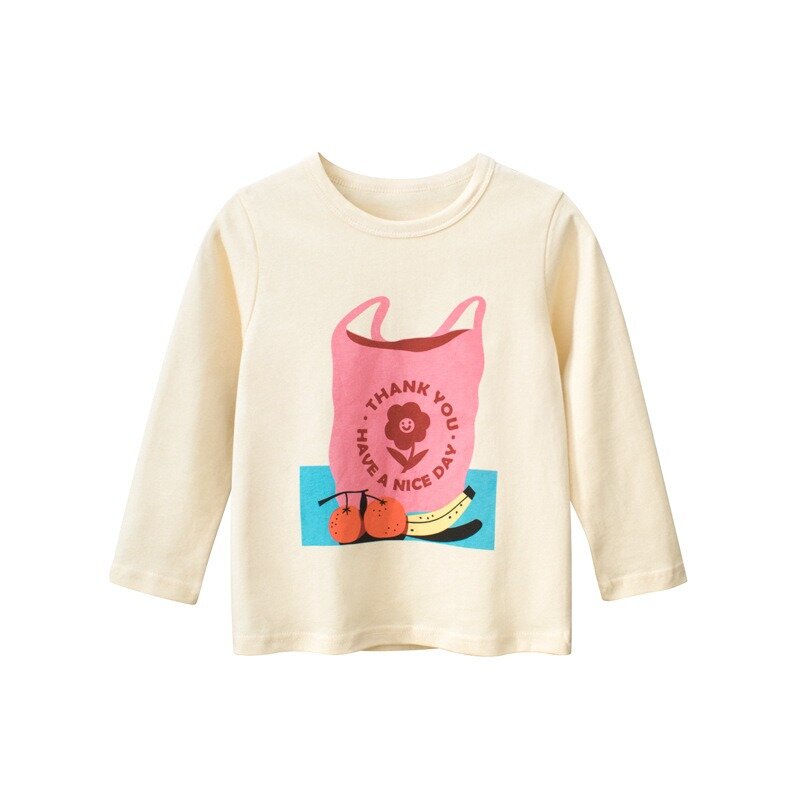 T-shirt de manga comprida de algodão para meninas e meninos, novas roupas de marca para crianças, outono, 2023