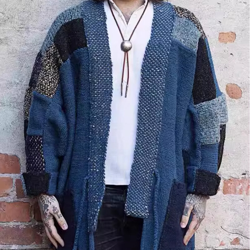 Kapitale amerikanische Retro gestrickte Strickjacke Robe Kimono Patchwork Pullover Hirata Kazuhiro ethnischen Stil