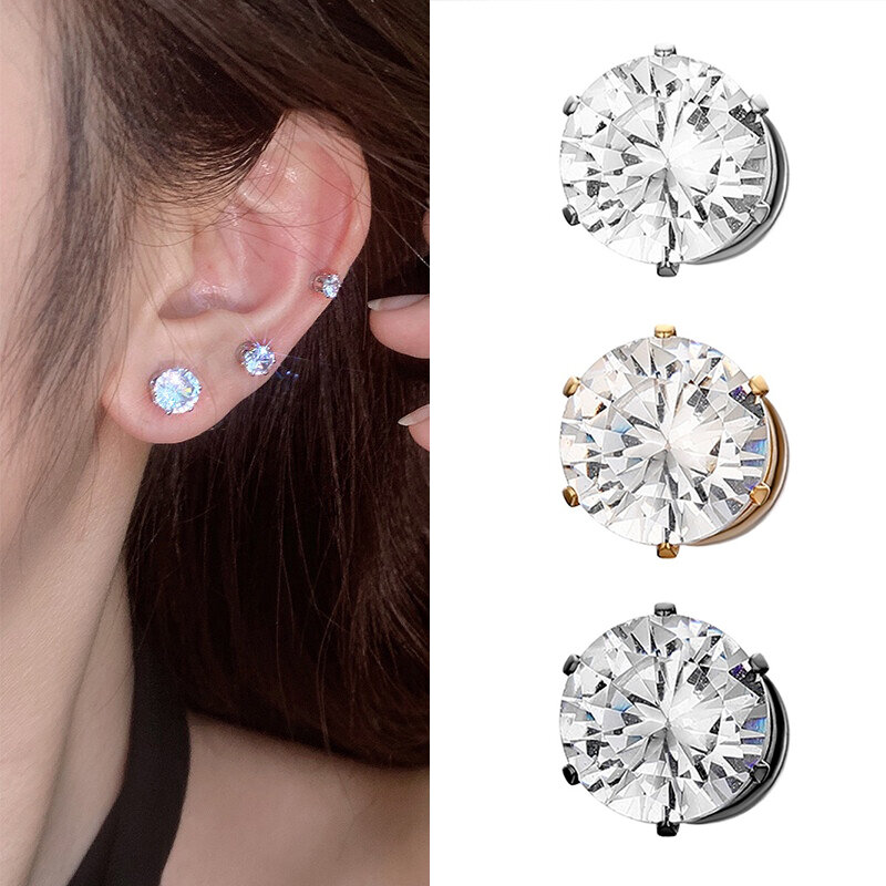 2PCS Magnetic Ear Clips White Crystal Stone Strong Magnetic Ear Stud Women Men Punk Zircon Magnet Earrings Non Piercing Jewelry