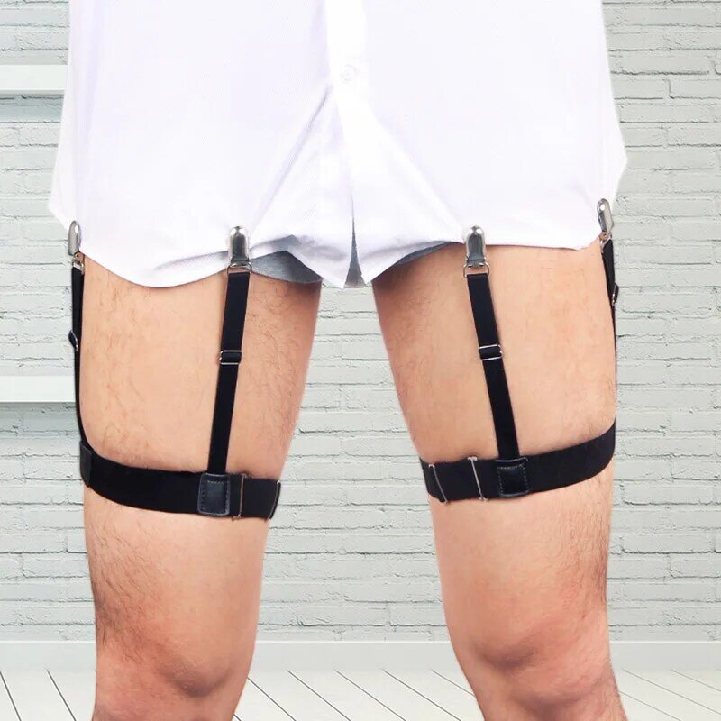 2 pezzi uomo rimane cintura con morsetti di bloccaggio camicia elastica regolabile Tuckers giarrettiere porta camicia gamba coscia reggicalze