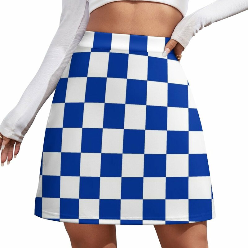 Mini jupe en damier de triage bleu et blanc, vêtements de luxe, ensemble jupe