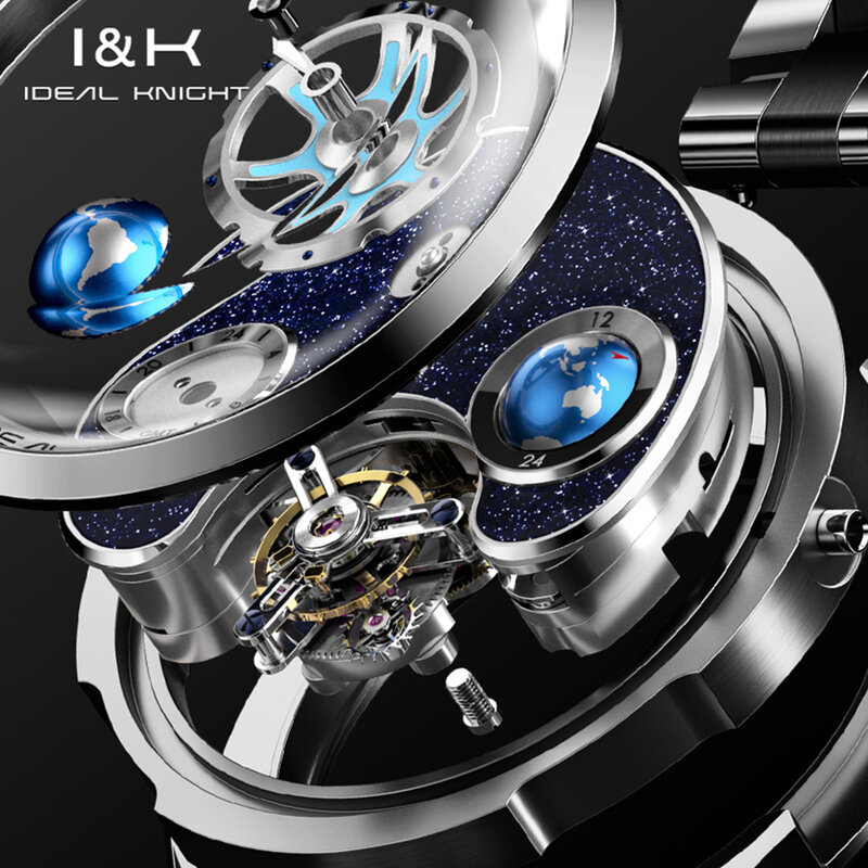 メンズ自動機械式時計,限定版,トップチェ,マルチタイムゾーンディスプレイ,316l精密鋼ストリップ