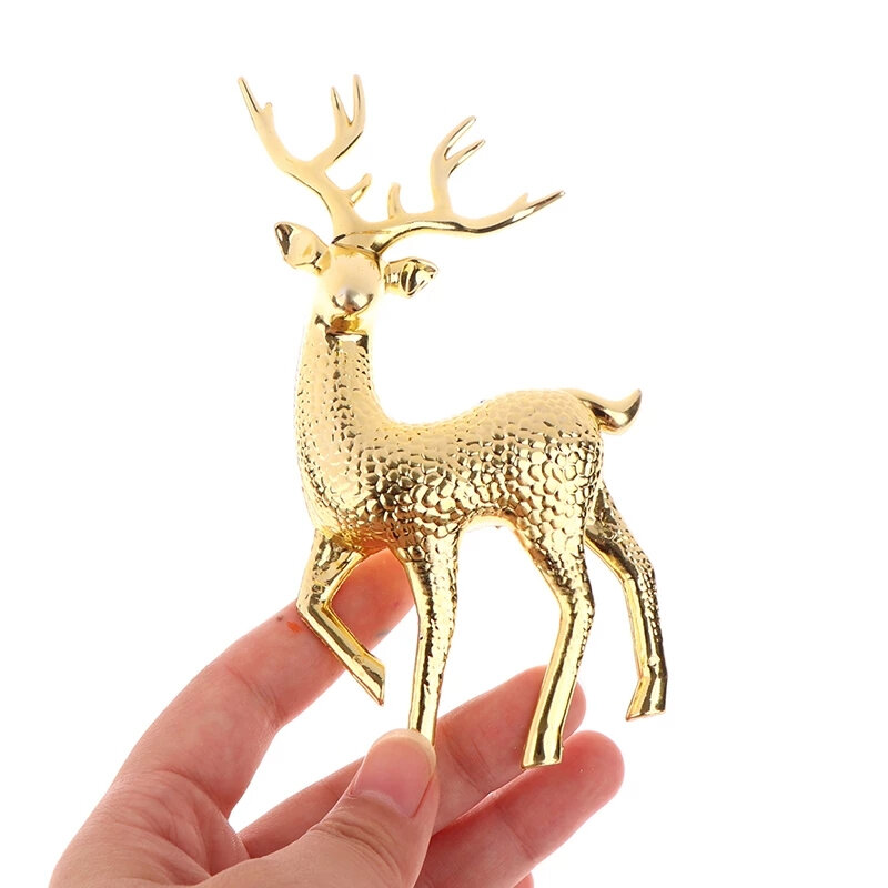 Золотая Статуя оленя 2/1 шт., фигурки оленей, пластиковая скульптура оленя для гостиной, роскошное домашнее рождественское украшение, настольные украшения
