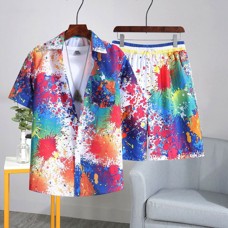 Conjunto de camisa estampada de manga curta masculina de secagem rápida, confortável Beach Wear, Casual Summer Wear, relaxado, novo, 2 peças, M-3XL