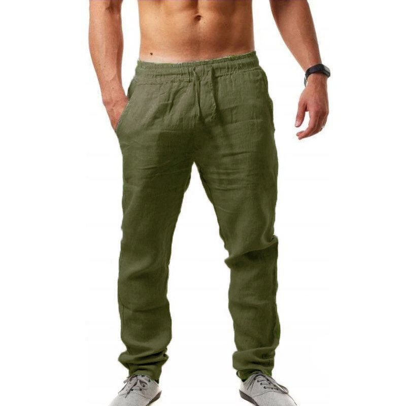 Pantalones cómodos de lino y algodón para hombre, ropa de calle transpirable de Color sólido para Fitness, novedad de otoño, 2023