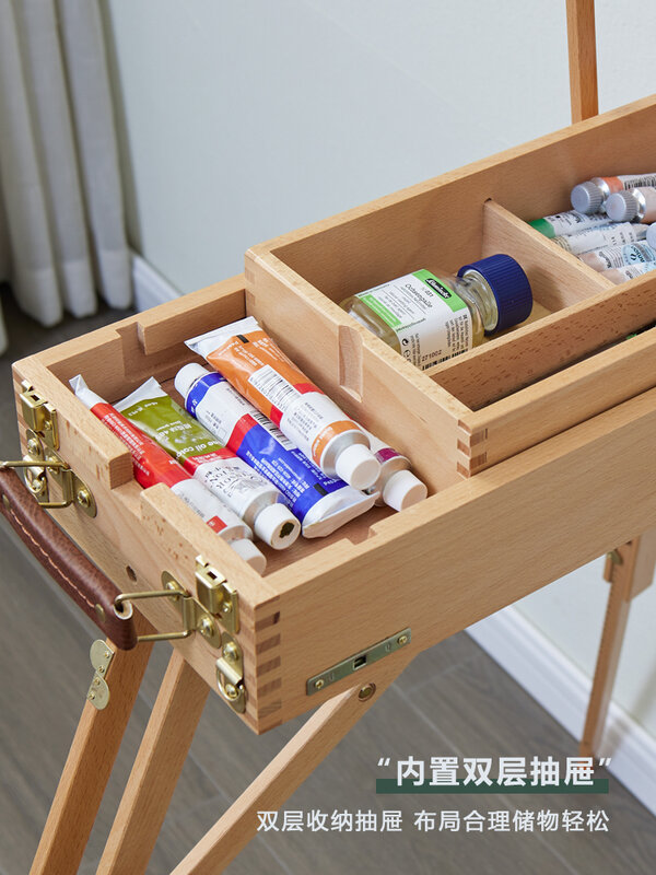 Wielofunkcyjne podnoszenie składanego drewna dla pań pudełko do malowania olejowe dla studentów sztuki.