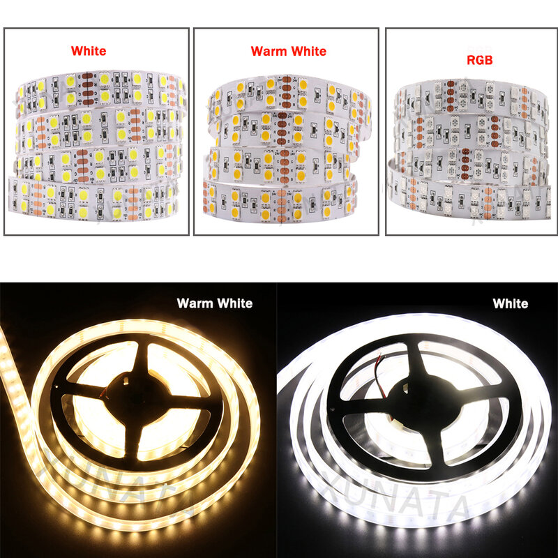 Tira de luces LED de 5m, 12V de CC, 24V, SMD5050, 600, cinta LED Flexible, doble fila, impermeable, para decoración del hogar