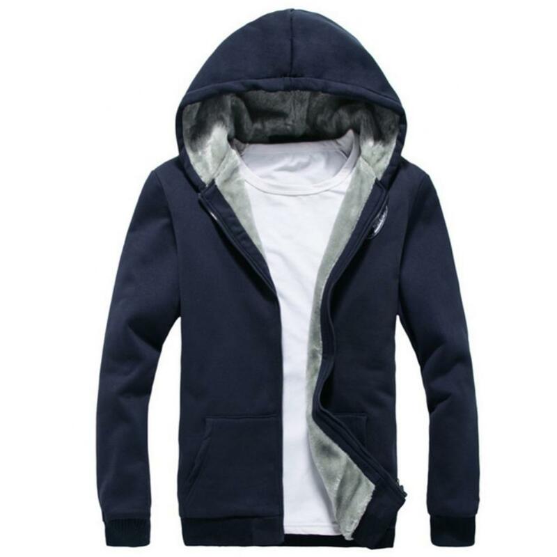 Men's Sets Jacket + pant Warm Fur Winter Sweatshirt Cashmere Tracksuit Fleece Zipper Hooded Coat Drawstring Pants Outwear