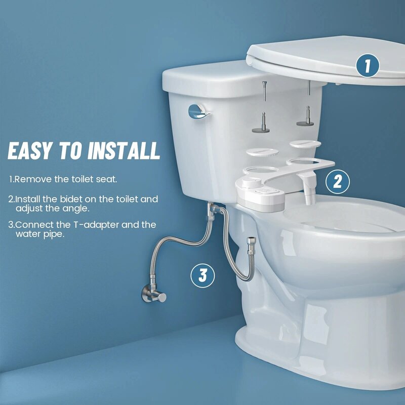 SAMODRA Bidet non-listrik, mulut pipa ganda pembersih sendiri (pencuci depan dan belakang) perlengkapan dudukan Toilet air Bidet