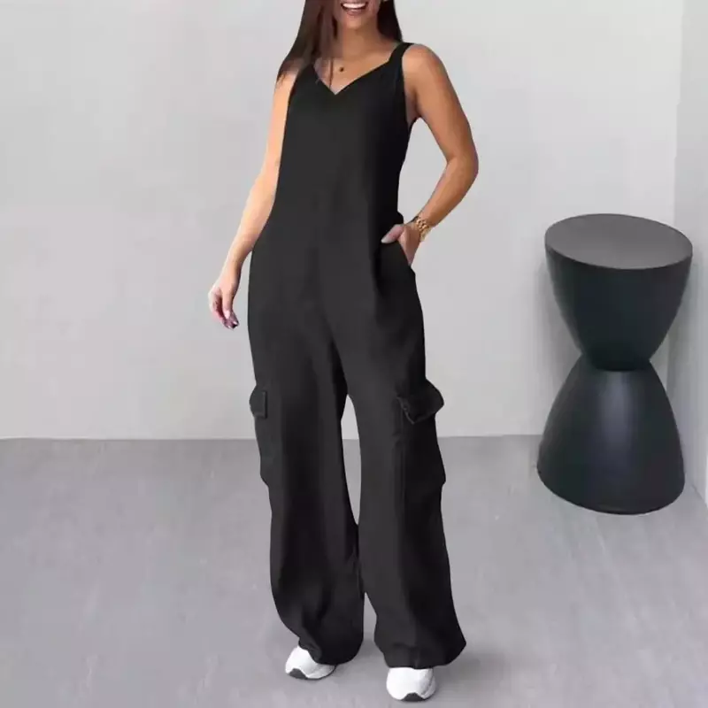 Women Solid Color Jumpsuit Solid Color Wide Leg Jumpsuit Stylish Sleeveless Women's Jumpsuit with Wide Legs Multiple for Casual