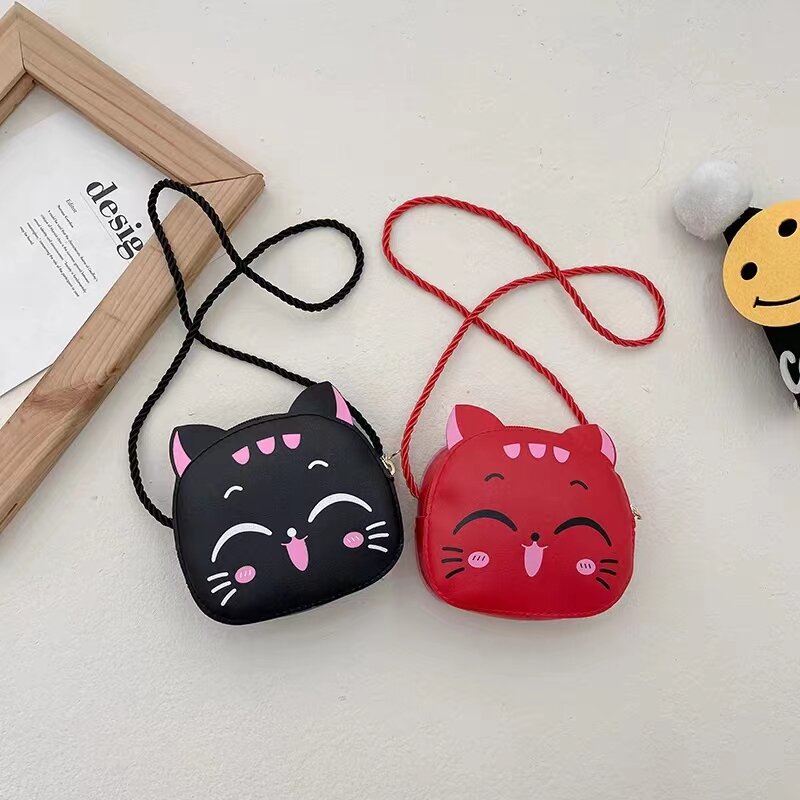 Cute Cartoon Cat Crossbody Bag para crianças, Carteira de moedas, Lindos sacos de mão para meninos e meninas, Mini sacos de ombro