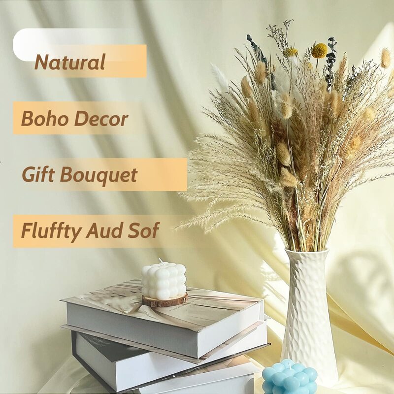 78 Pcs Boho Natural Dried Flowers White Pampas Grass Bunny Tail Fresh Eucalyptus Branches Vase Filler Reed Wedding Table Decor