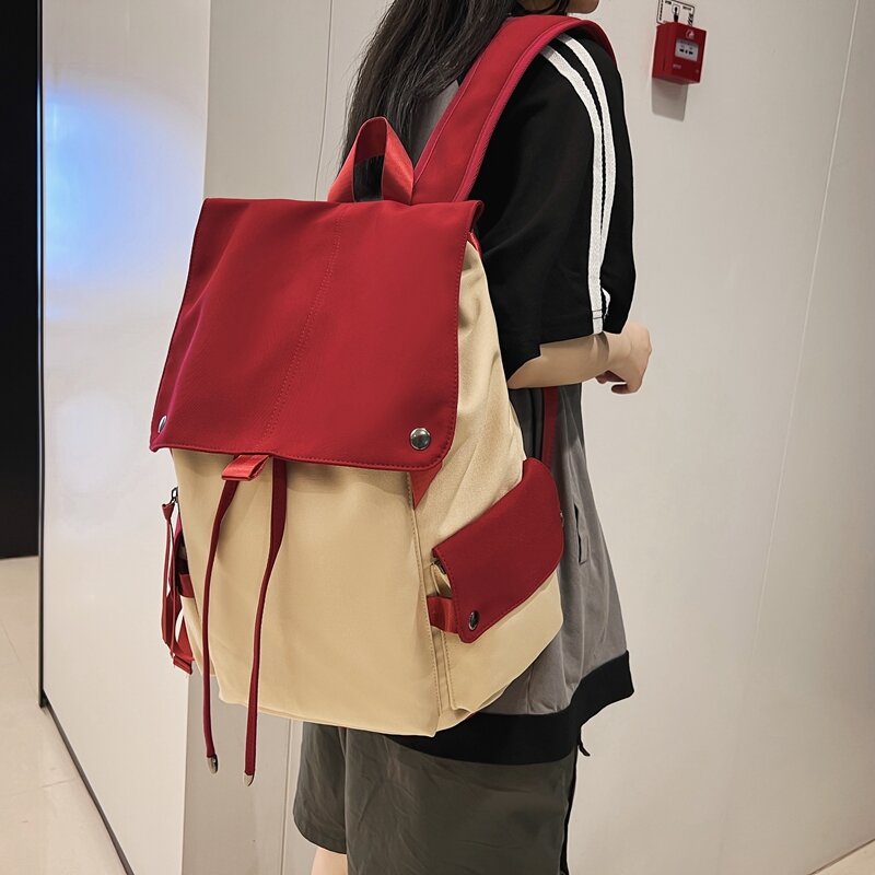 Sacos de escola moda panelled mochila feminina corda de náilon bagpack viagem diário bolsas femininas grande capacidade sac a dos