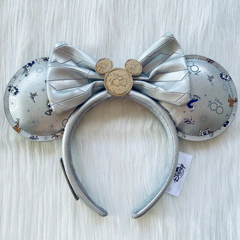 New Disney Silver 100-lecie miki Mouse opaska na uszy akcesoria do prezentów urodzinowa obręcz do włosów Minnie śnieżnobiała cekinowa