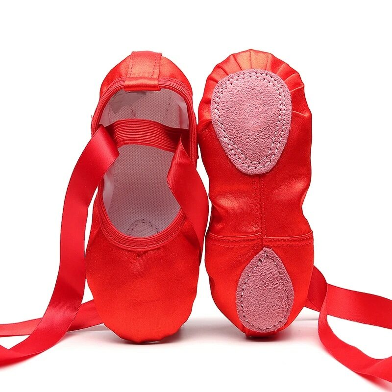 Children Kids Point Beginner Practicing Dancing Shoes Soft Sole Satin Ballet for Girls  Slipper Dance Ballerina Shoe
