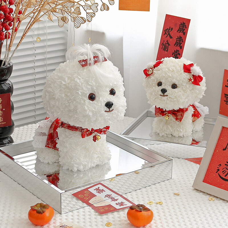 Confezione regalo di fiori eterni maltesi bambola decorazione per cani compleanno ragazza capodanno regalo di san valentino per la fidanzata