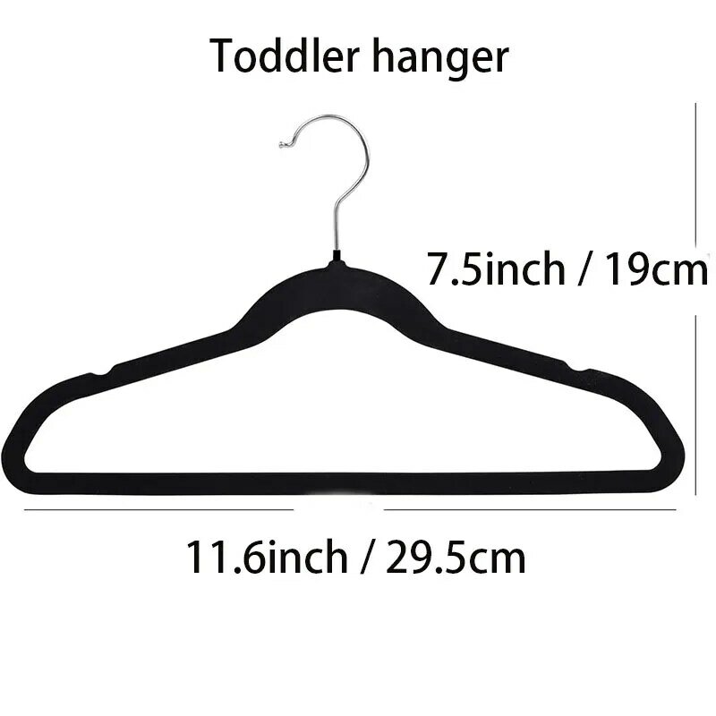 10pcs/pack Velvet Non-Slip Clothing Hangers 11.6inchs Seamless Flocking Hanger Dry and Wet Wardrobe Storage Toddler Baby Hanger