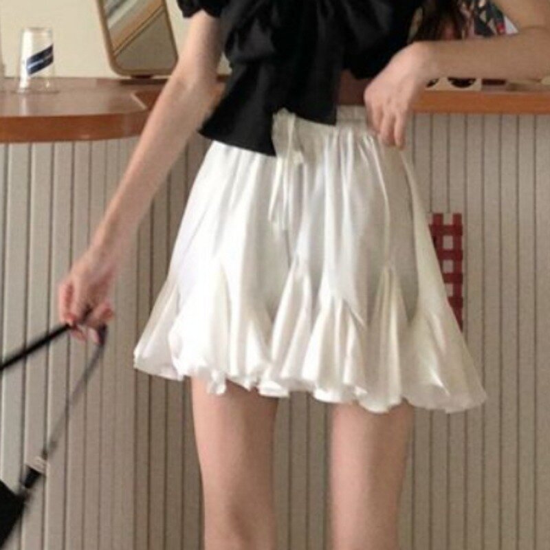 Плиссированные юбки для женщин, универсальная однотонная летняя одежда в Корейском стиле для молодых девушек, модная тонкая мини-юбка для отдыха в стиле High Street