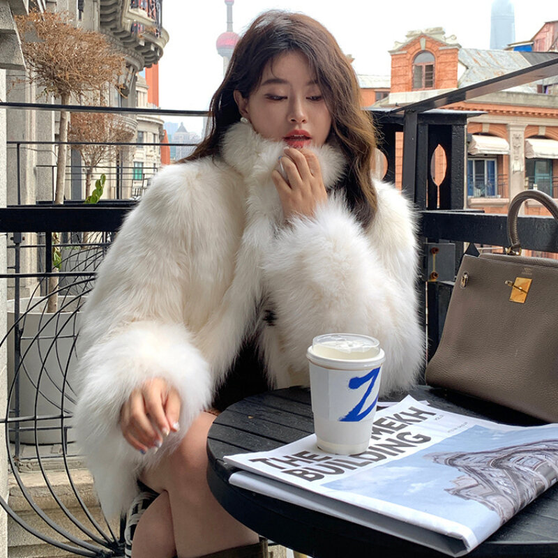Mantel rambut rubah imitasi, mantel pendek bulu bagian pendek musim dingin dan musim gugur wanita bulu serbaguna mode gaya Korea