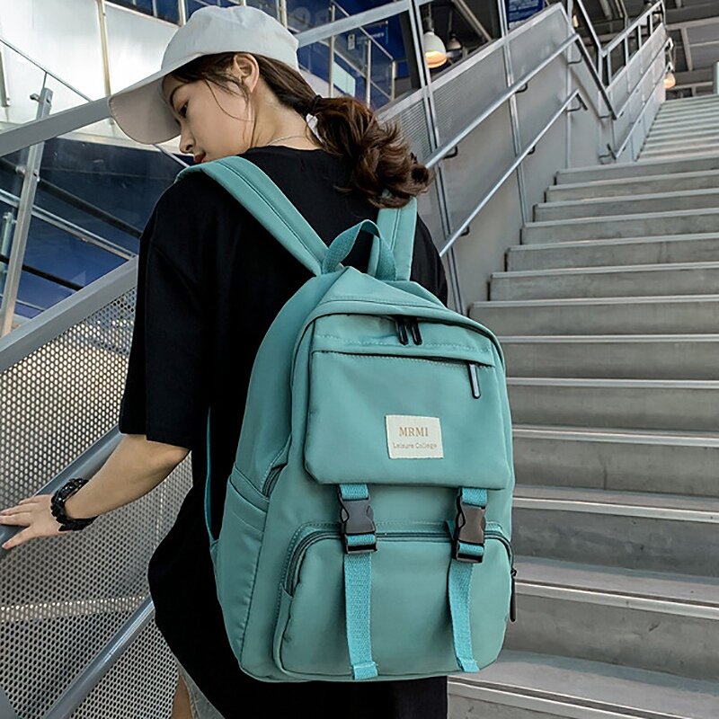 Rucksack für Frauen einfarbige Schult asche für Teenager-Mädchen Schulter Reisetasche Multi Pocket Nylon Rucksack