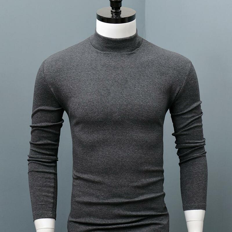 남성 슬림 셔츠, 캐주얼 긴 소매 단색 하프 하이 칼라 타이트 타이트 내부 착용용