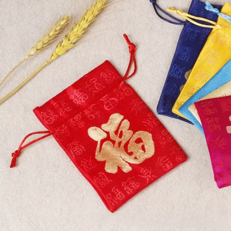 Borsa di stoffa rossa cinese broccato piccola borsa della fortuna confezione regalo rossa bella borsa di stoffa con coulisse piccola