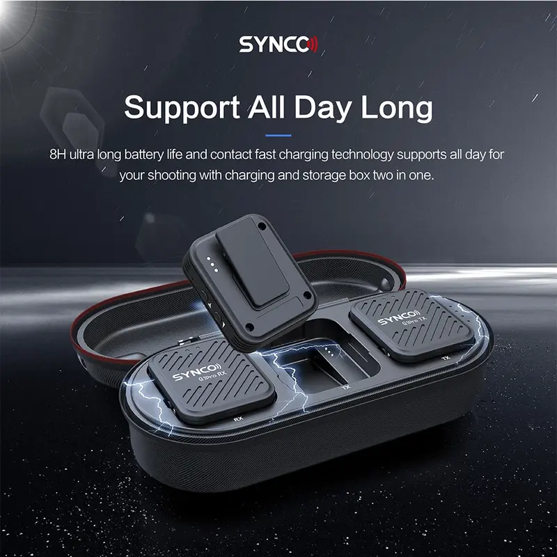 Synco ไมโครโฟนติดปก G1A2Pro, ไมโครโฟนสายคล้องคอไร้สาย150เมตรไม่มีเสียงรบกวนไมโครโฟนพร้อมกล่องชาร์จสำหรับโทรศัพท์กล้อง