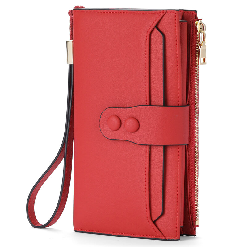 Portefeuille en cuir avec blocage RFID pour femme, pochette longue, porte-cartes de grande capacité, sac à main pour femme