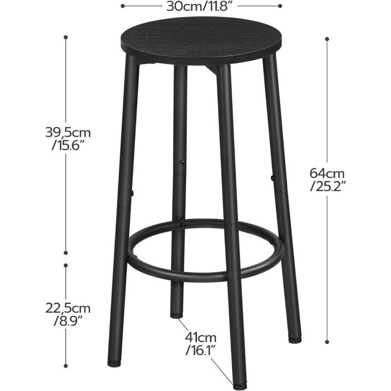 Bar Stools, Set of 2 Bar Chairs, Kitchen Round Height Stools with Footrest, Breakfast Bar Stools, Sturdy Steel Frame,