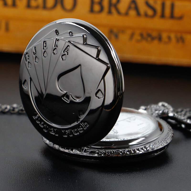 Poker Card Quartz Pocket Watch Necklace Casual Pendant Fob Pocketwatch Chain Clock Gifts for Men Women