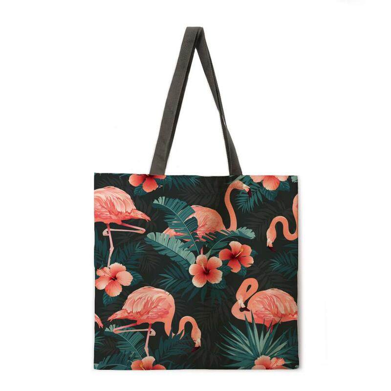 พับกระเป๋า Flamingo พิมพ์กระเป๋ากระเป๋าสะพายไหล่สำหรับสตรีผู้หญิงลำลอง Reusable กลางแจ้งกระเป๋าชายหาดกระเป๋าถือผู้หญิง