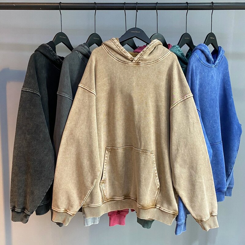 Kanye винтажный потертый Однотонный пуловер с капюшоном Толстовка Оверсайз для мужчин окрашенные воском Мешковатые повседневные толстовки свитшот для женщин
