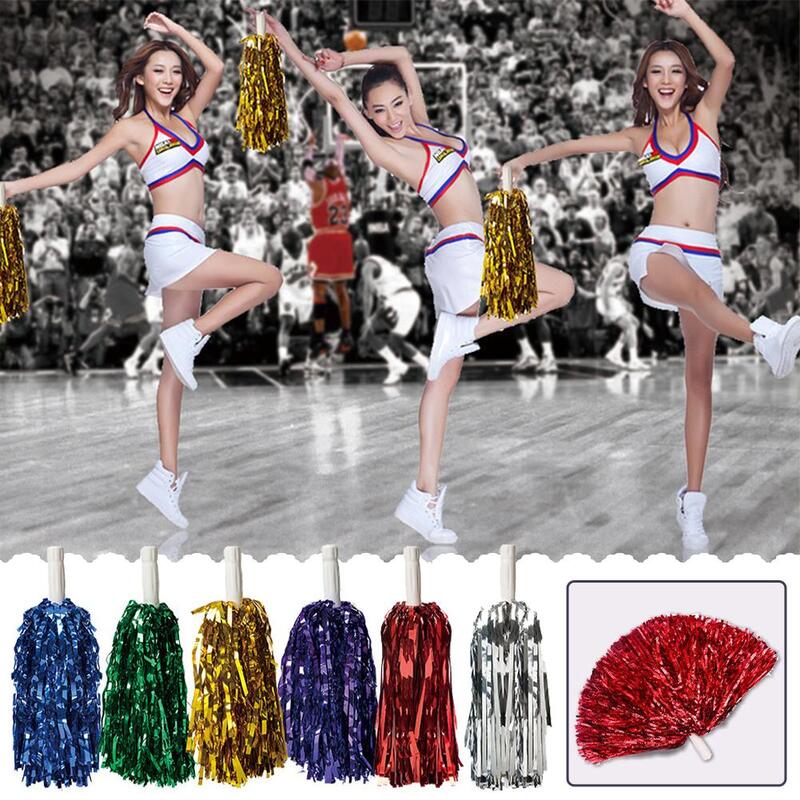 Cheerleading Hand Flowers Ball Dance Pompom Shining Streamer Reusable Handle 10PCS Supplies Fluffy Sparkling Shape Celebrat P5K2