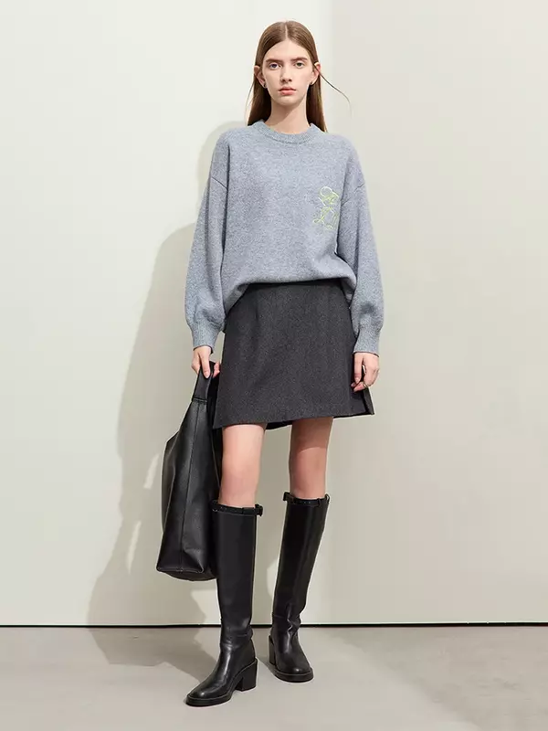 AMII rok pendek wanita minimalis, celana pendek kasual wol dasar komuter baru musim dingin 2023, kulot lurus A-line 12344304