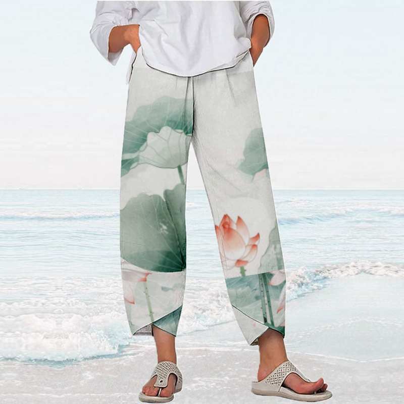 Летние брюки, пляжные брюки с растительными цветами, одежда Y2k, уличная одежда, женские свободные Капри, джоггеры, спортивные брюки, элегантные женские брюки
