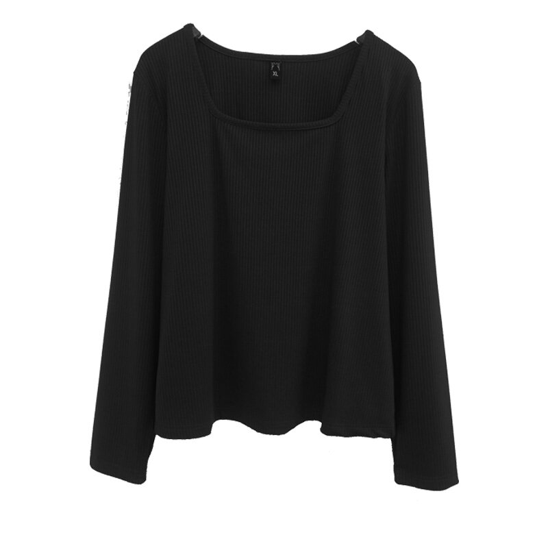 플러스 사이즈, 오버사이즈 여성 의류용 베이스로 착용 가능 슬림하고 스타일리시한 프렌치 스퀘어넥 티셔츠 3290