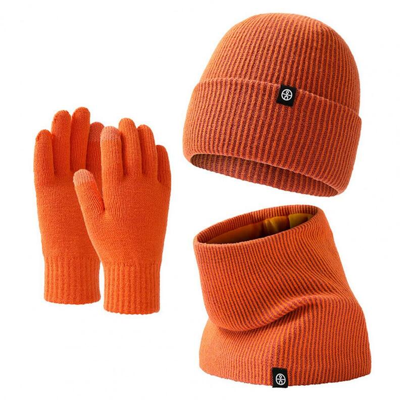 Set syal topi ultra-tebal, sarung tangan Beanie musim dingin tahan angin lembut elastis leher rajut warna Solid cuaca
