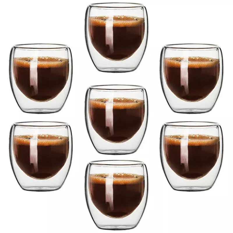 Taza de vidrio de doble pared, aislamiento térmico transparente, tazas de bebida de té hechas a mano, MINI taza de Whisky, taza de café Espresso, 80ML
