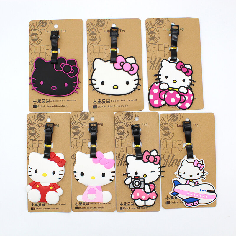 New Hello Kitty etichetta per bagagli borsa da donna ciondolo cartone animato gel di silice etichette per bagagli porta indirizzo ID portatile etichetta per bagagli d'imbarco