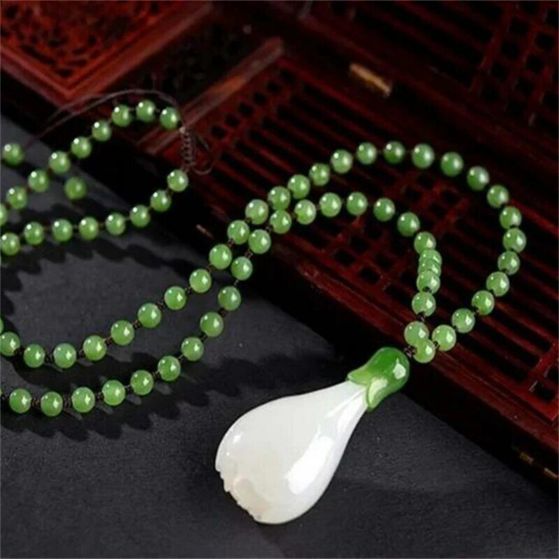 Chinesische Handgeschnitzte 100% Natürliche Nephrit wei'er Jade Magnolia Blume anhäger Halskette