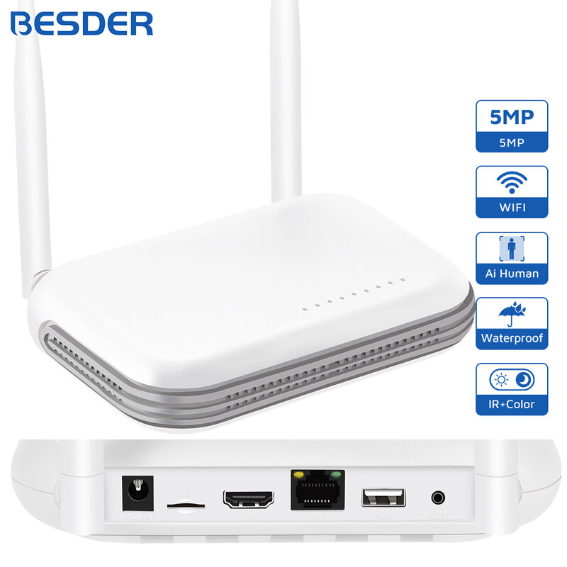 WiFi NVR 8CH 3MP/4CH 5MP H.265 videoregistratore di rete Onvif per sistema di sicurezza Wireless supporto rilevamento facciale 2.5 ''HDD XMEYE