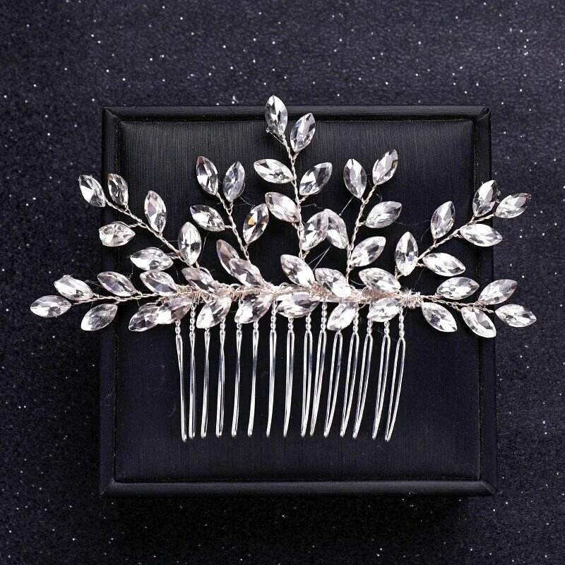 Handmade Silver Crystal Flower Hair Comb Pearl Rhinestone Flower Hair Combs For Women Bride Hair Jewelry Wedding Hair Accessorie