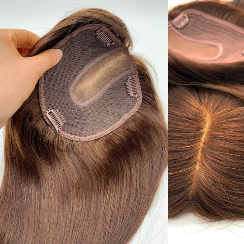 Kuin Clip in Frauen Topper natürliche Seide Basis Echthaar Perücken # Haarteil mit Pony Haar Topper für Frauen Haar verlängerungen